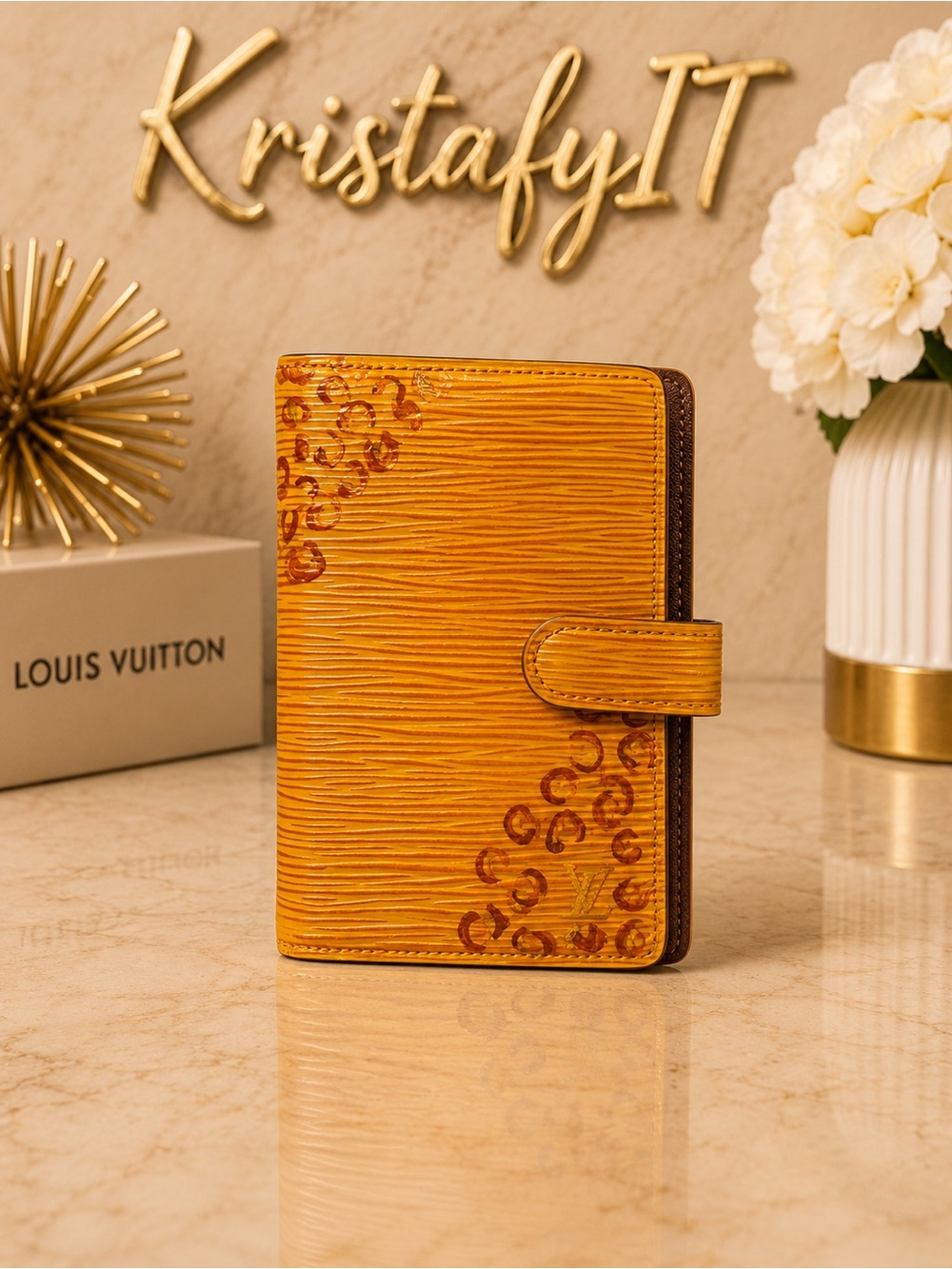 Louis Vuitton Epi Agenda PM | Golden Leopard Collection | Hand Painted Passport